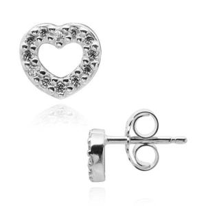 판 도 라 여성 실버 화이트 오픈 하트 스터드 실버 귀걸이(290528CZ) 290528CZ