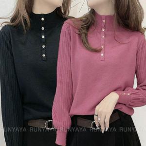 긴팔티 슬림 여성티셔츠 니트 긴팔 니트이너티 가을 겨울 벌룬 소매 여성긴팔티셔츠 캐두얼 여성니트