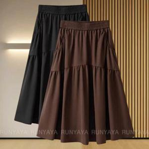 여성 여름 하이웨스트 A라인 캐주얼 스커트 슬림 롱스커트 캉캉 밴딩 롱치마