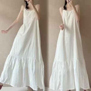 여자 무지 끈나시 원피스 루즈핏 린넨 롱원피스