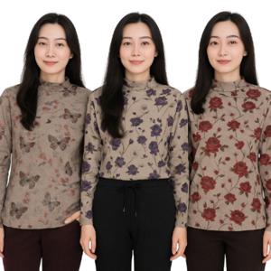 1+1 가을 여성 플라워 기모 반폴라 티셔츠 목티 터틀넥 무지 심플 여자 데일리 겨울 이너 목폴라티