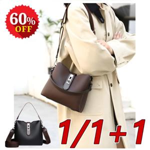 1/1+1 대용량 레트로 버킷백 수납력이 강한 초경량 크로스백 부드러운 가죽 버킷백 여성