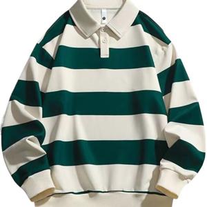 춘추 시즌 신상품 라펠 후드티 오버핏 스트라이프 헤비웨이트 패턴 헤비웨이트 무드업 남성용 라펠 긴팔 무