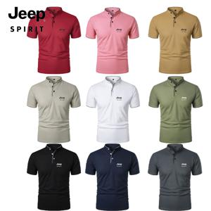 지프 JEEP SPIRIT 남성용 편안하고 통기성 좋은 스탠드 칼라 버튼 슬림 반팔 티셔츠