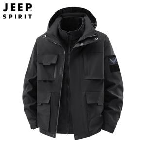 JEEPspirit 남성 3-in-1 두꺼워진 분리형 따뜻한 재킷 가을 겨울 2피스 세트