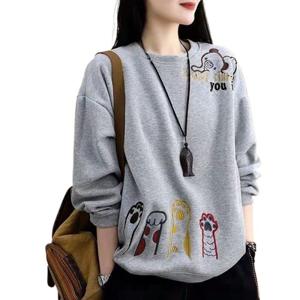 봄 가을 맨투맨 여자 신상 자수 투피스 헐렁헐렁 긴팔 라운드 블라우스