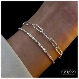 FANSYLI 더블 은팔찌 두줄 실버925 체인 팔찌 럭키 행운 레이어드 은 팔찌 실버팔찌 써지컬팔찌 데일리팔찌
