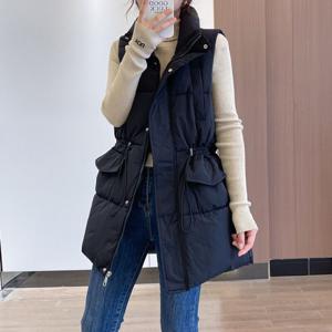 여자 가을 겨울 빅사이즈 롱 패딩 조끼 루즈핏 허리조임 스탠드카라 패딩조끼