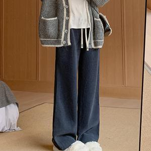 여성 겨울 기모 골덴바지 키작녀 와이드 밴딩 코듀로이팬츠