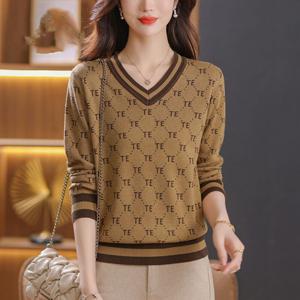 여자 브이넥 테레터링 니트 셔츠
