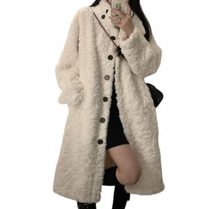 여성 루즈핏 버튼 스탠드 칼라 따뜻한 롱 도톰 램스울 코트