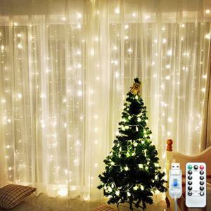 300구 크리스마스 LED 조명 커튼 트리 장식 전구 무드등 가랜드 USB 줄조명
