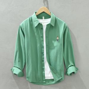 남자 남자 가을 캐주얼 곰 자수 긴팔 셔츠