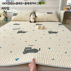 쿨매트 소프트 내구러블리 프린트 라텍스 돗자리+투베개커버 침구 3종세트