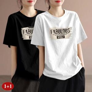 여자 여름 캐주얼 빅사이즈 레터링 프린트 반팔티셔츠 1+1