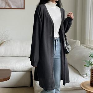 여성 롱 가디건/여성 소프트 무지 롱 로브 가디건