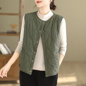 여자 가을 겨울 루즈핏 골덴 패딩 조끼 퀼팅 방한 조끼