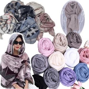 가을 간절기 롱 빅 삼각 스카프 체크 면 데일리 여성 플라워 머플러 쁘띠 미니