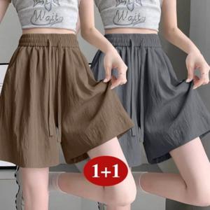 여자 여름 얇은 아이스 밴딩 하이웨스트 와이드 팬츠