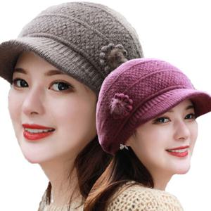 밍크챙 니트캡 예쁜 꽃 중년 여성 겨울 방한 털 모자 30~70대 누구나 잘 어울리는 따뜻하고 예쁜 니트 모자