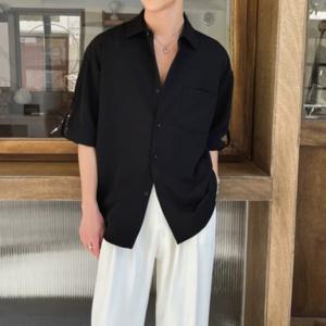 ANYOU 여름 남자 셔츠 아이스실크 반팔 셔츠 캐주얼셔츠