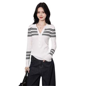컬러 스트라이프 폴로 칼라 니트 긴팔 가을 신상 학원풍 고급감 상의 여성복