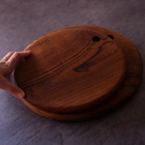 모어우드 티크 원목 플레이팅 캠핑 원형도마 L
