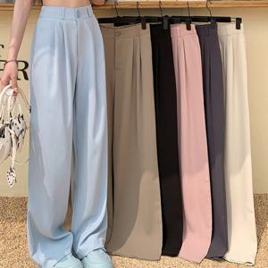 허리밴딩 여성 와이드 슬랙스 핀턱 정장바지 일자바지