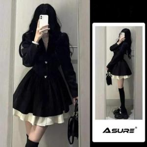 여자 미니 원피 블랙 흰색 프릴 A라인 원피스