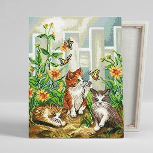 아이러브페인팅 DIY캔버스형 보석십자수 40x50cm 고양이 삼형제