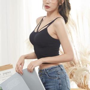 여성 브라캡 탈부착 패션 민소매 기능성 나시 택 블랙