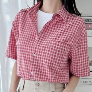 여자 남방셔츠 오버핏 썸머체크 반팔 블라우스 DJJ1022