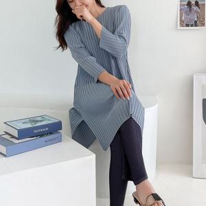 [샵앤]에임 국산 여성 라운드 봄 간절기 루즈핏 옆트임 8부 소매 주름 롱 티셔츠 BLE-WSH-2943-모카