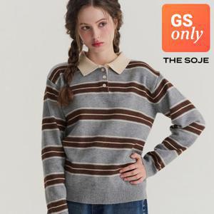 더 소재 [GS단독] 여성 카라 스트라이프 단가라 니트 3컬러 (SJK25003)