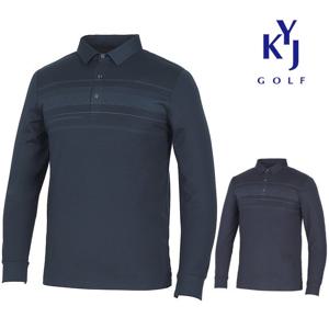 봄가을 스트라이프 심리스 스판 남성 긴팔 골프티셔츠 KOSMTS64