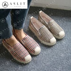 [애슬릿] 패브릭 망사 체크 패턴 여성 슬립온 스니커즈