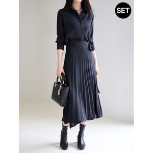 [모리스커밍홈]블라우스 + 플리츠 랩스커트 셋업_M2509SE055C