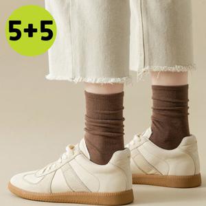 5+5 여성 크리미 무지 롱 양말 10켤레