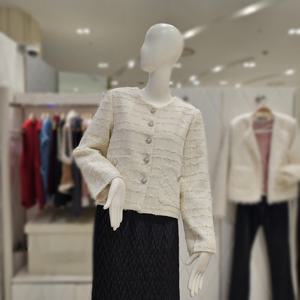 [밸리걸] 체크 패턴 노카라 트위드 자켓 129080