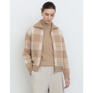 닥스 여성 24FW 울혼방베이지 빅체크 울혼방 카라형 집업가디건 DLSW4D905I2