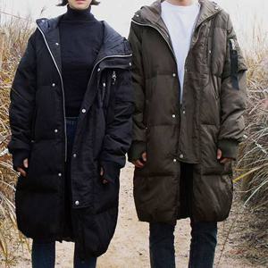 커플 롱패딩 점퍼 블랙 카키 덕다운 롱잠바 긴점퍼