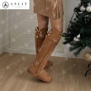 [애슬릿] 소 가죽 스웨이드 겨울 단추 장식 털 롱 부츠