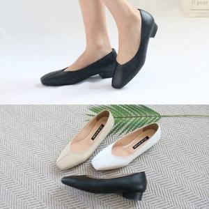 [애슬릿] 사선 스퀘어 가죽 플랫 슈즈 2.5cm