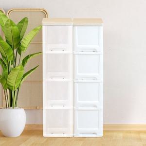 어반 우드상판 슬림서랍장 4단 (화이트/투명/다크투명)틈새수납