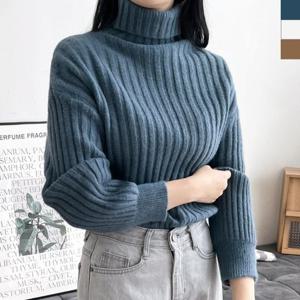 [옷자락][다잇템] 여자 니트 왕골지 롱슬리브 목티 폴라넥 니트_