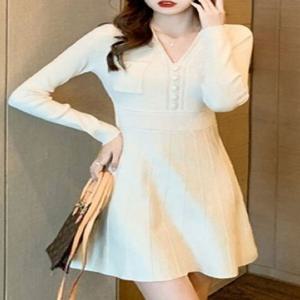 브이넥 플레어스커 니트 원피스 여성패션 데이트룩