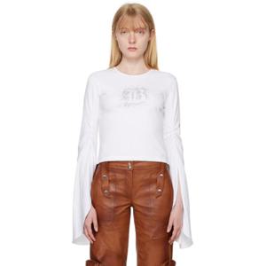 25 FW 블루마린 여성 화이트 크리스탈 티셔츠 241901F110026