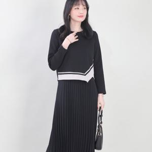 애비뉴투지 엄마옷 블랜드 배색 플리츠 봄 가을 원피스 K12412