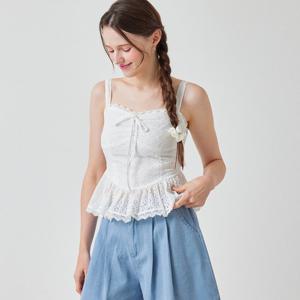 FOCUS  펀칭 레이스 나시 페플럼 블라우스 PBBF5M1BL5281