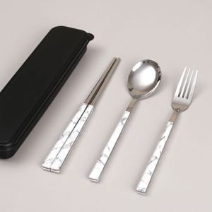 해피키친 휴대용 수저 포크세트(마블화이트) 캠핑수저
